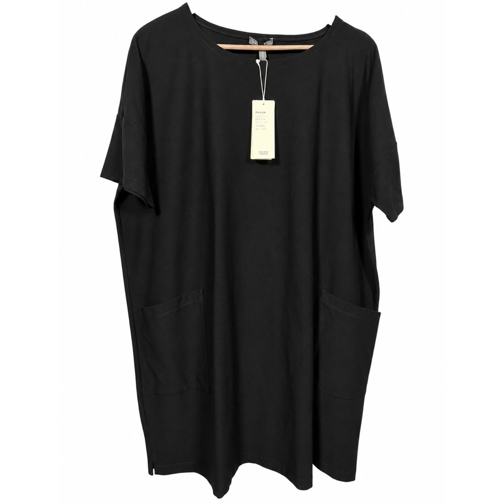 NWT Eileen Fisher Shift Dress Black Viscose Stretch Pockets Minimalist Capsule L